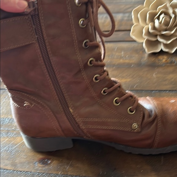 Guess Brown Leather Combat Boots with Buckle - Picture 3 of 8
